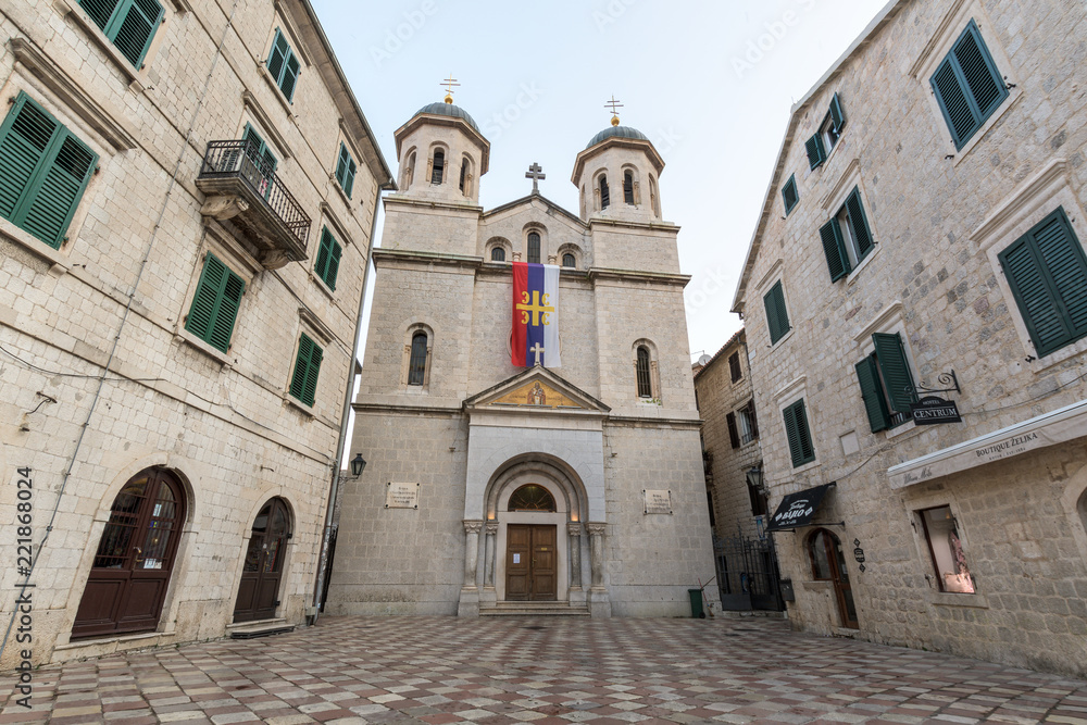 Church St. Nicholas in Kotor, Montenegro in the morining