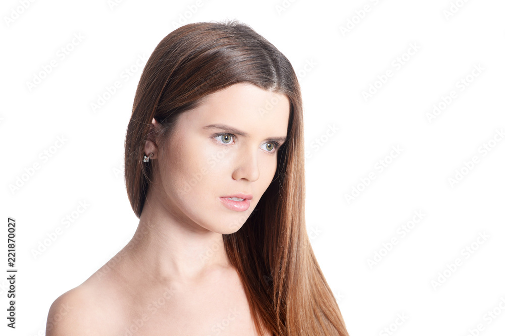 Close up portrait of beautiful young woman with perfect skin Close up portrait of beautiful young woman with perfect skin