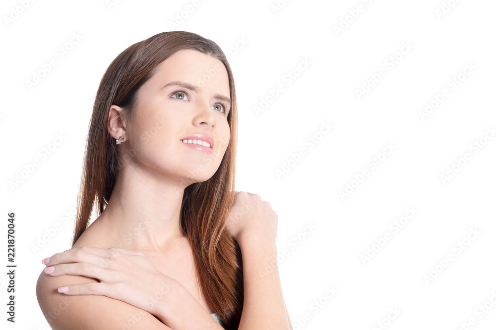 Close up portrait of beautiful young woman with perfect skin Close up portrait of beautiful young woman with perfect skin