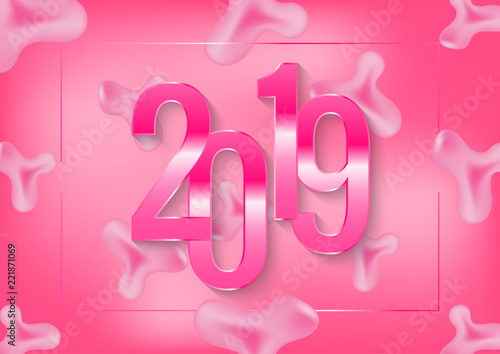 2019 Happy New Year holiday background. Vector greeting card with numbers 2019 design for calendar cover, flyers, banners, posters.