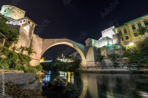 Stari Most in Mostar  Bosnia and Herzegovina  The Old Bridge in Mostar with emerald river Neretva.