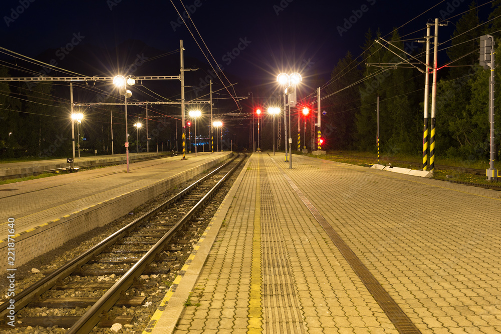 narrow-gauge railway station at night