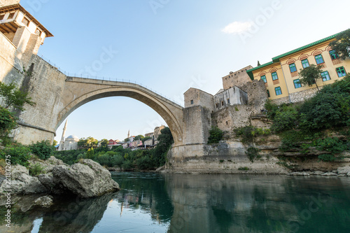 Stari Most in Mostar, Bosnia and Herzegovina, The Old Bridge in Mostar with emerald river Neretva.