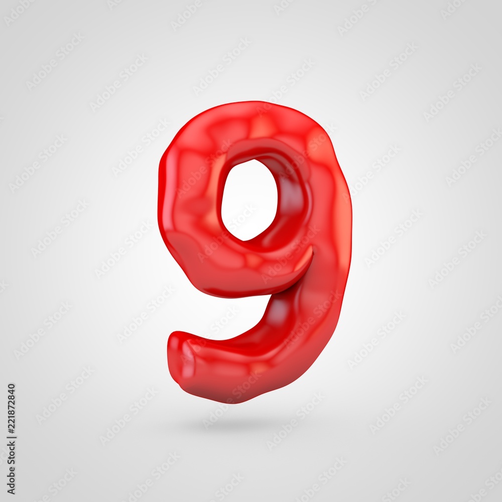 Red plasticine number 9 isolated on white background. Red plasticine number 9 isolated on white background.