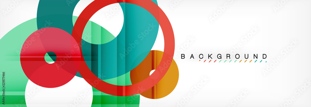 Fototapeta premium Colorful rings on grey background, modern geometric pattern design. Vector business or technology presentation design template, brochure or flyer pattern, or geometric web banner
