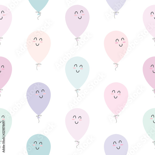 Cute seamless pattern with kawaii balloons. For birthday  baby shower  holidays design.