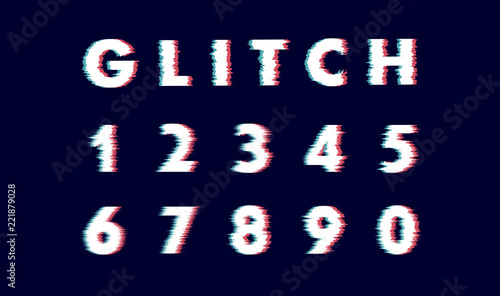 Digits numeral number Vector distorted glitch font. Trendy style lettering typeface letters from 0 to 9.