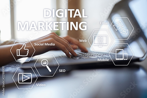 DIgital marketing technology concept. Internet. Online. Search Engine Optimisation. SEO. SMM. Advertising.