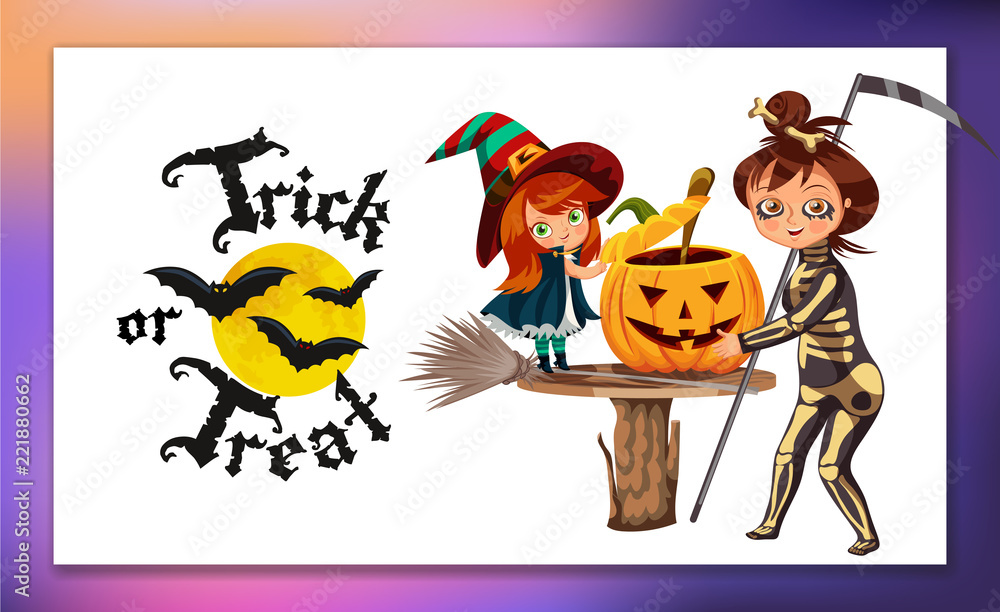 Fototapeta premium Mom and daughter in Halloween costumes poster