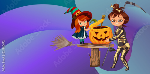 Mom and daughter in Halloween costumes poster