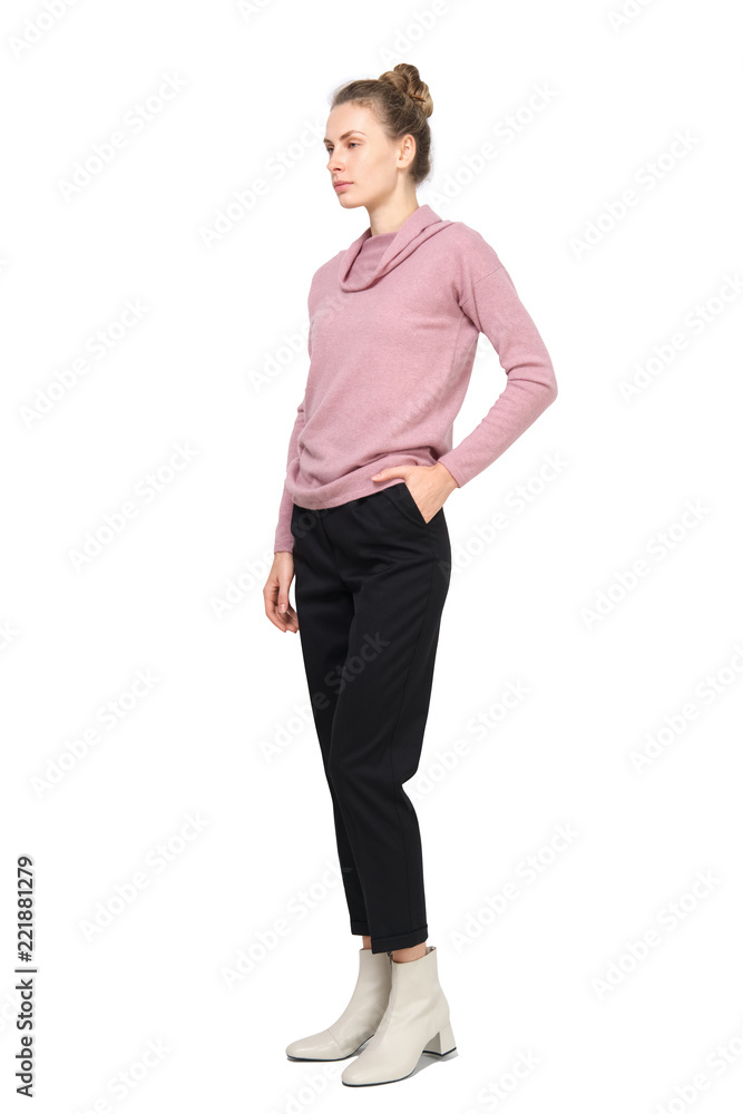 Attractive model demonstrates jersey clothes. Spring - Autumn casual outfit. Attractive model demonstrates jersey clothes. Spring - Autumn casual outfit.