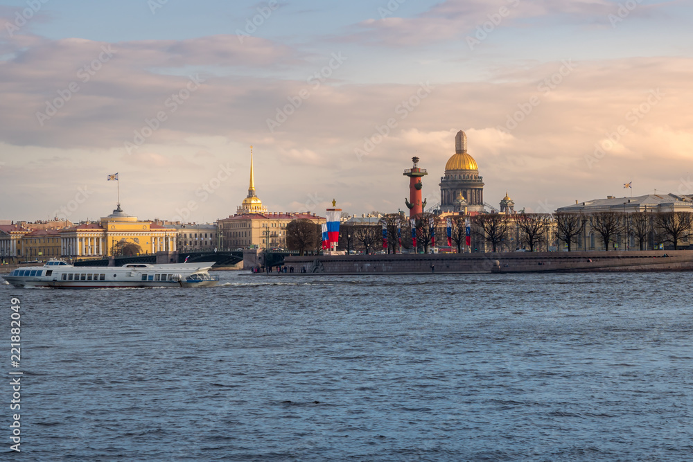 Russia. St. Petersburg. Neva River. Spit of Vasilyevsky Island