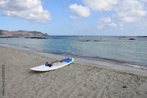 Fototapeta Naklejka Na Ścianę i Meble -  Surfing board on Elafonissi beach in Crete, Greece