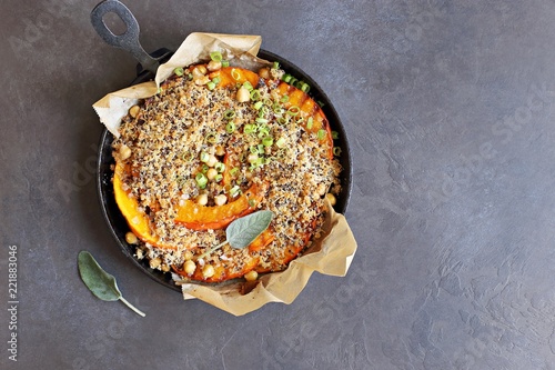 Pumpkin  chick pea crumble with quinoa parmesan crunch photo