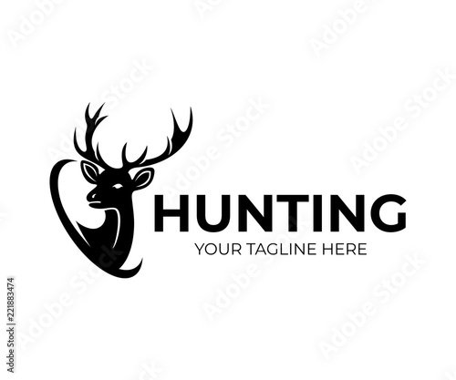Hunting and deer with horns, logo design. Nature and wildlife, vector design and illustration