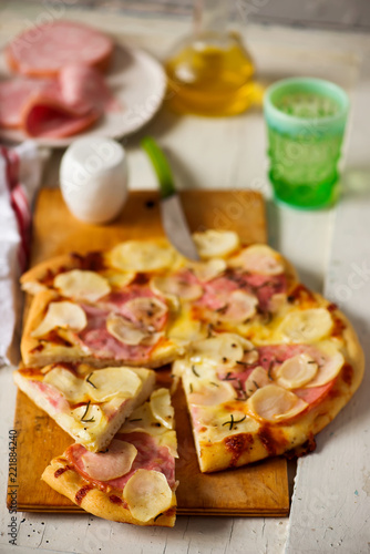 Mortadella and Potato Pizza.. selective focus