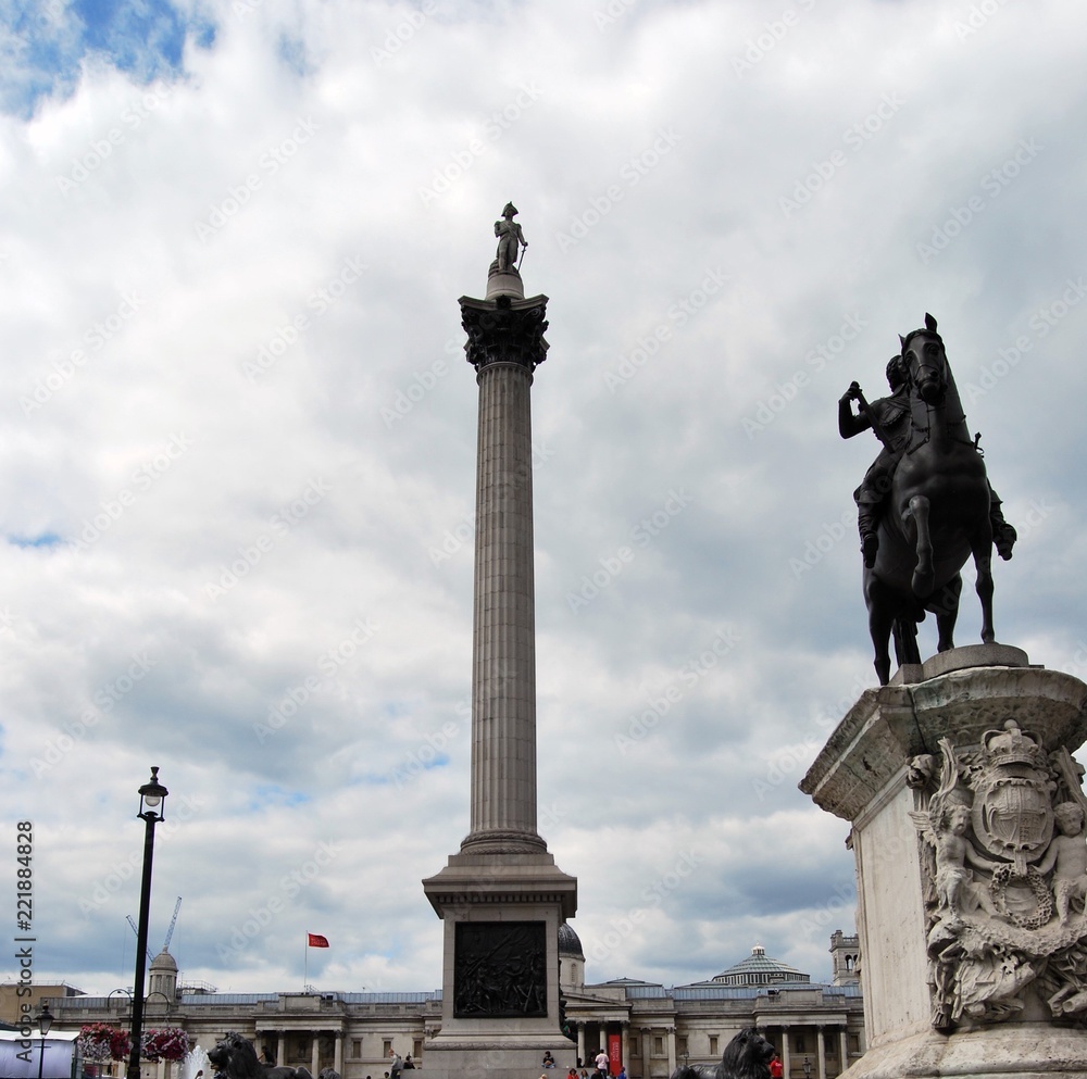 Nelson's Column Monument in Trafalgar Square, London
