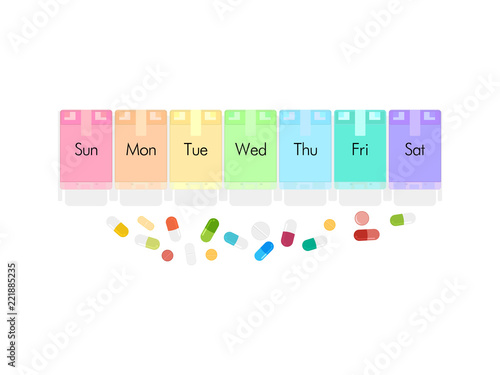 Pills and capsules in pill organizer.