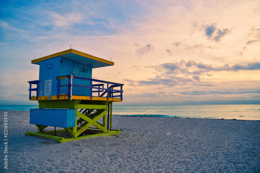 Miami Beach Lifeguard Stand in the Florida sunrise Miami Beach Lifeguard Stand in the Florida sunrise