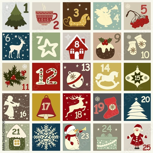 Christmas advent calendar with Christmas symbols