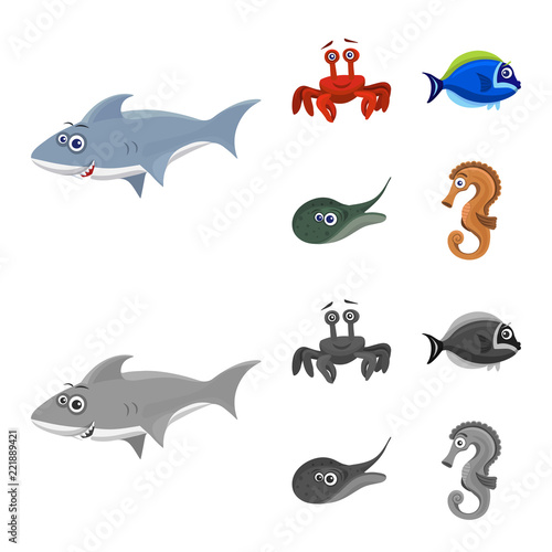 Isolated object of sea and animal icon. Set of sea and marine stock symbol for web.