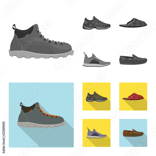 Vector illustration of man and foot icon. Collection of man and wear stock symbol for web.