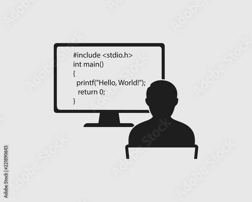 Computer Programmer Icon on gray background.