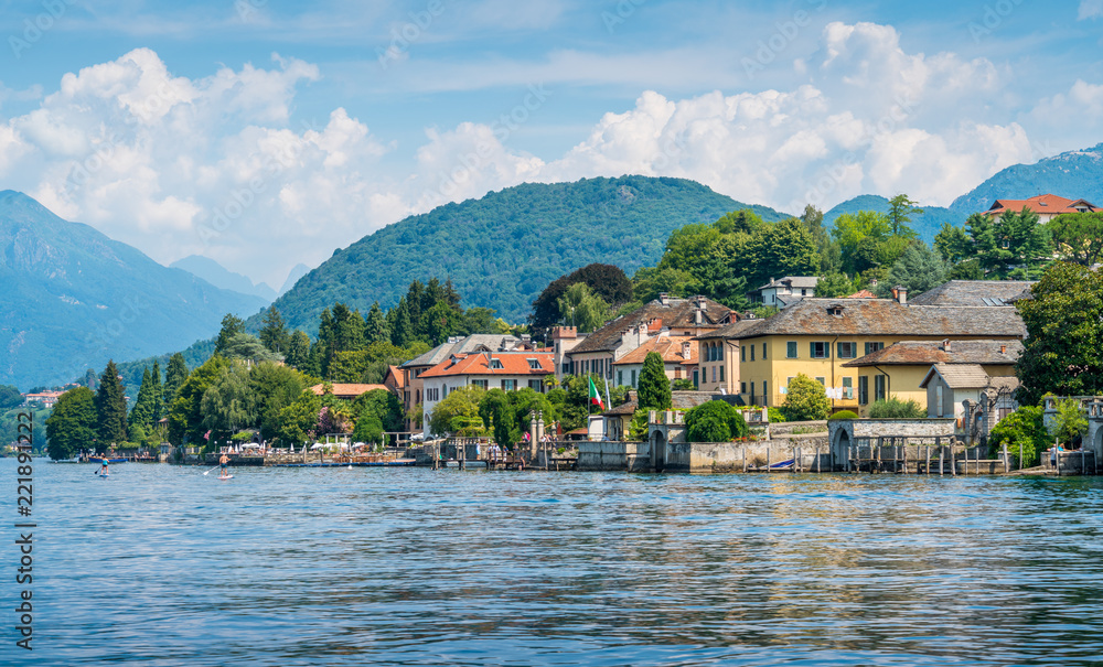 Panoramic sight in Orta San Giulio, beautiful village on Lake Orta, Piedmont (Piemonte), Italy.