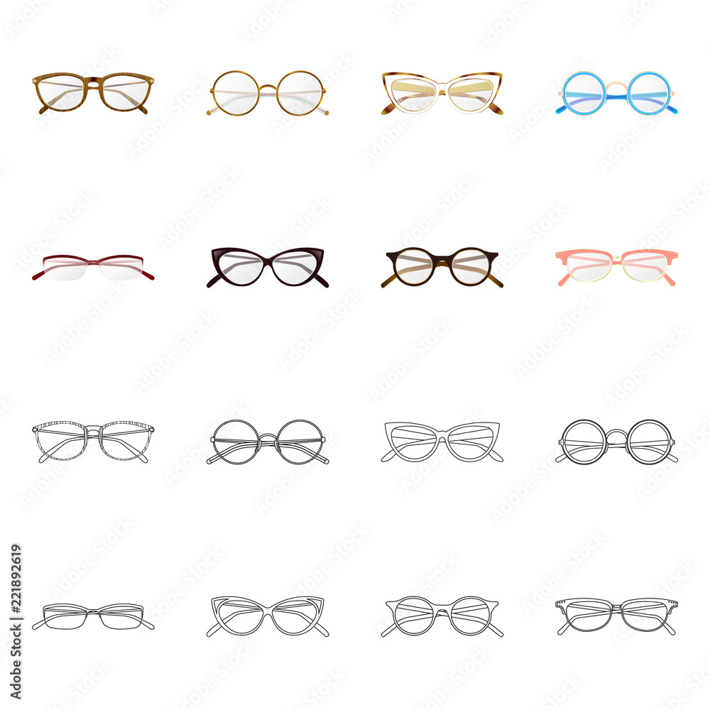 Vector design of glasses and frame symbol. Collection of glasses and accessory stock vector illustration. Vector design of glasses and frame symbol. Collection of glasses and accessory stock vector illustration.