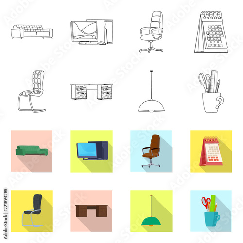 Vector design of furniture and work symbol. Collection of furniture and home stock vector illustration.