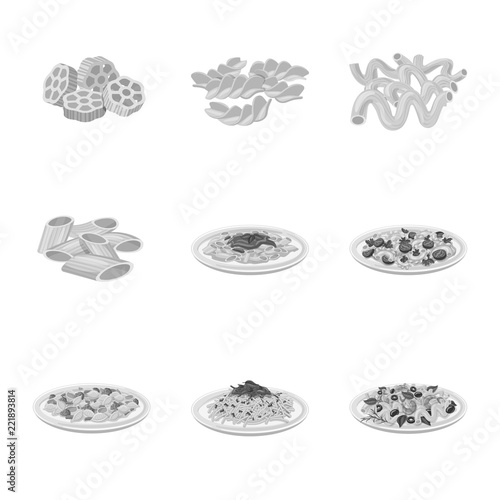Vector illustration of pasta and carbohydrate icon. Set of pasta and macaroni stock vector illustration.