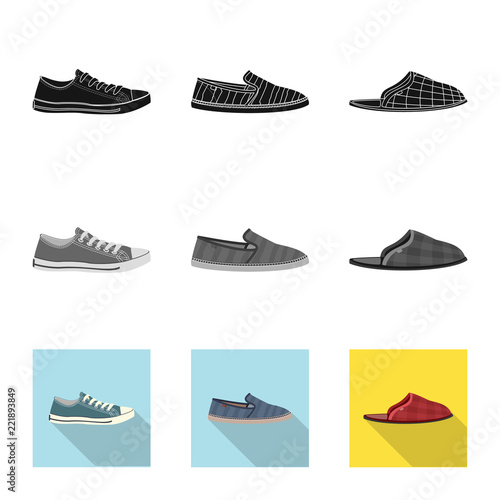 Vector illustration of man and foot logo. Set of man and wear stock symbol for web.