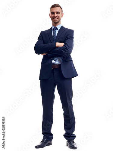 Full body of young handsome business man isolated on white background