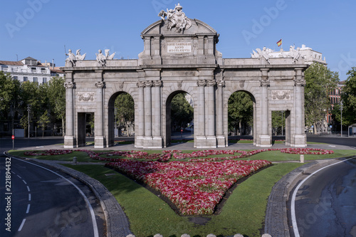 Aerial view of the Puerta de Alcala in Madrid. Spain