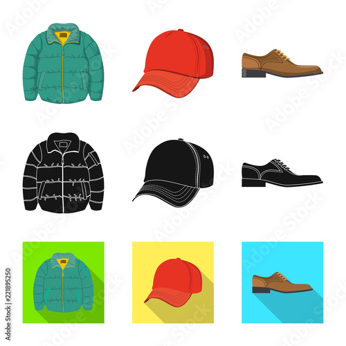 Vector illustration of man and clothing symbol. Set of man and wear vector icon for stock.