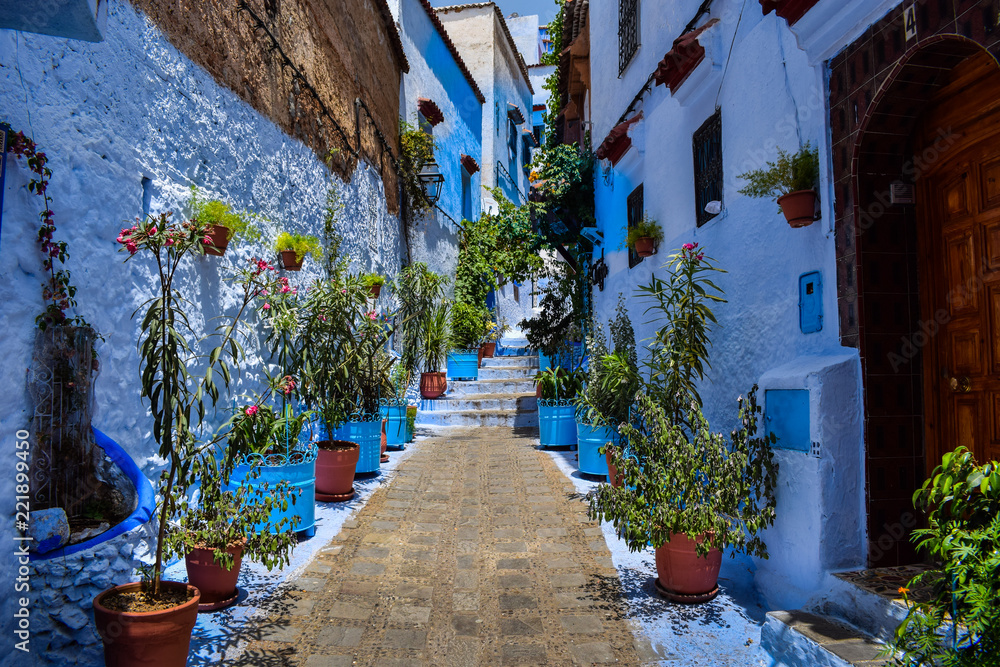 Beautiful View of Street in Chefchaouen City, Morocco
