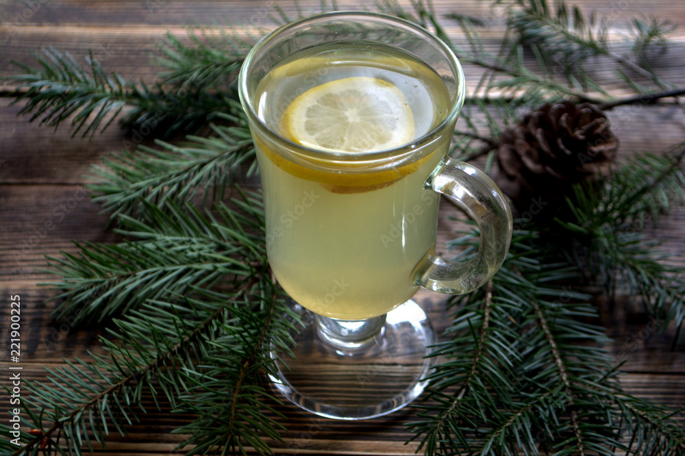 Tea with ginger and lemon. Hot autumn and winter drink Tea with ginger and lemon. Hot autumn and winter drink