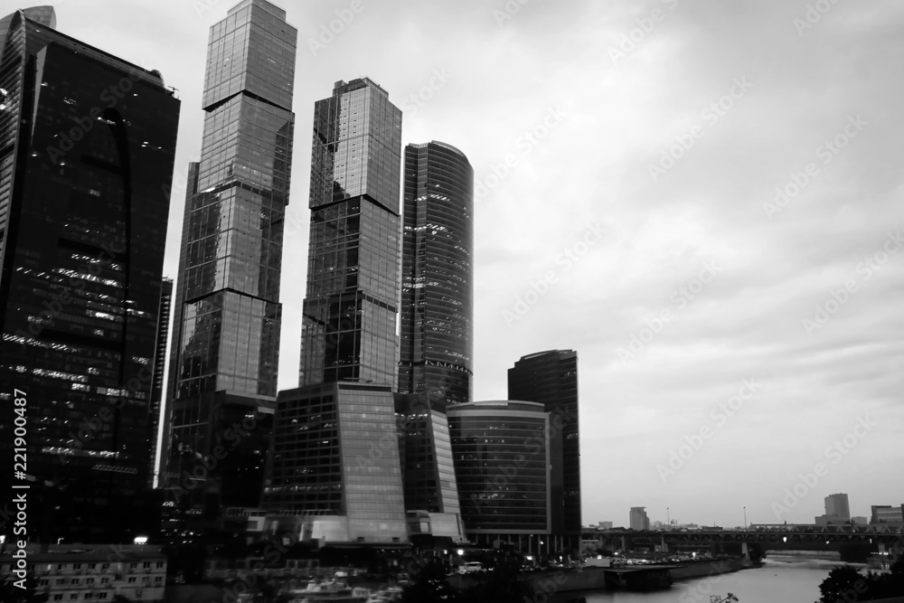 Business center with high skyscrapers Business center with high skyscrapers