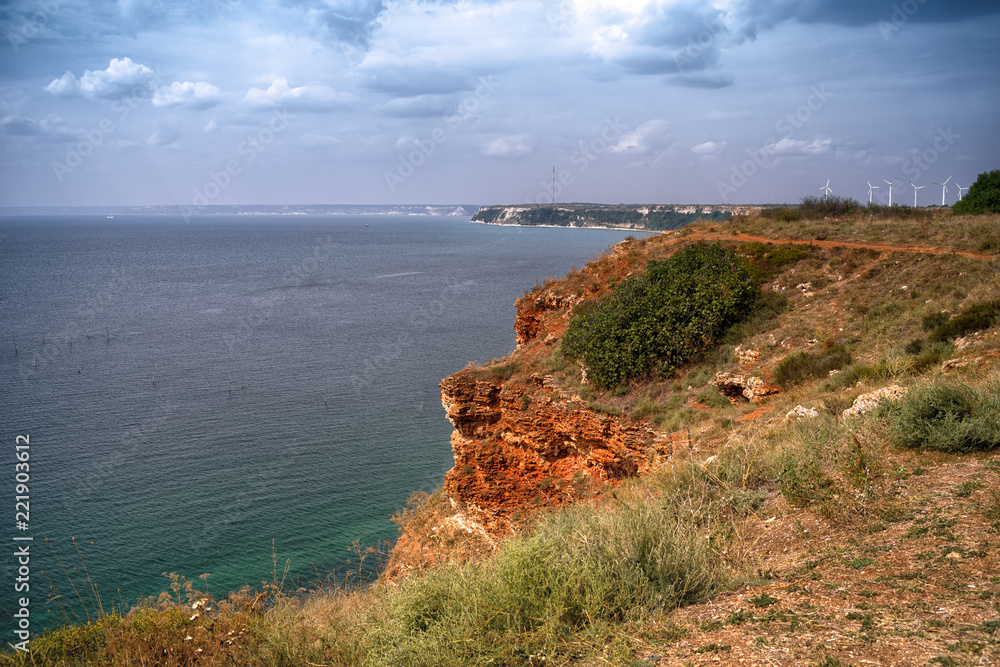 Rocky Black Sea coast. View from Historical cape Kaliakra at Black Sea coast near Varna, Bulgaria