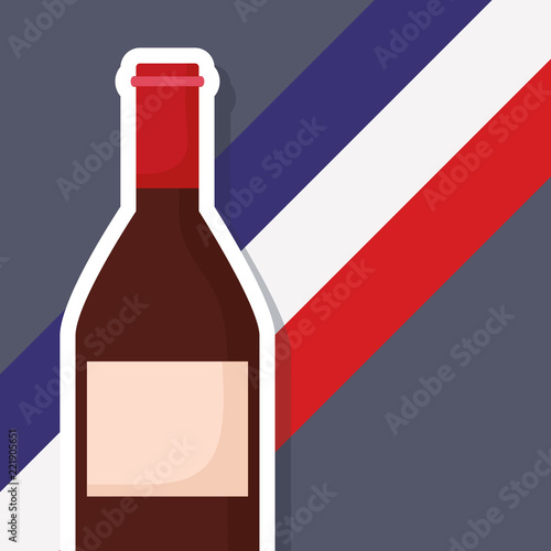 france culture card with flag and wine bottle