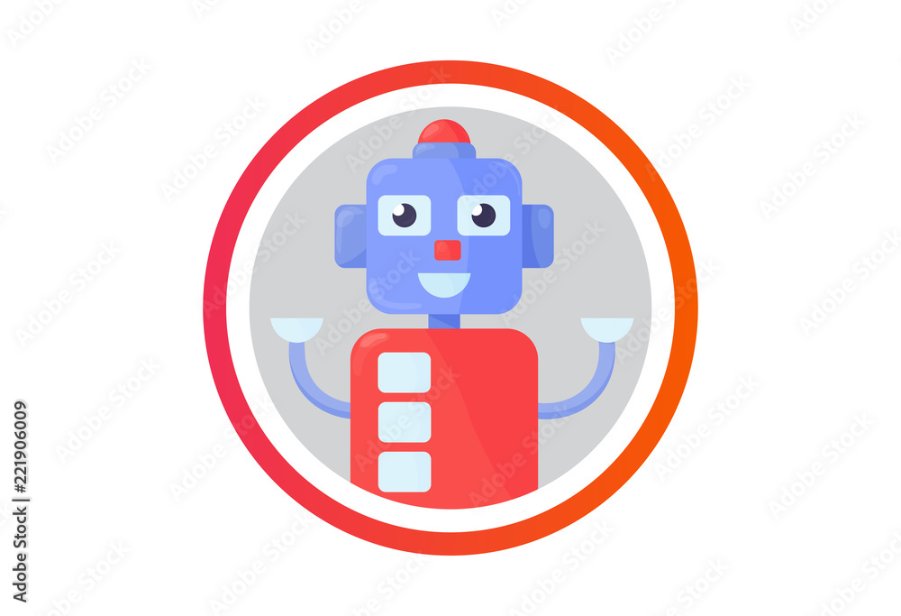 Flat cartoon robot vector illustration: happy robot avatar. Chatbot or bot  icon. Stock Vector | Adobe Stock