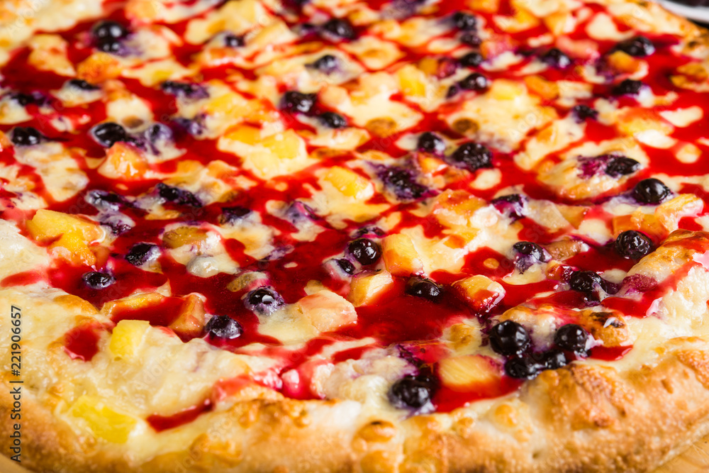 Fruit sweet pizza. Pizza for dessert. .Pizza with sweet berries Fruit sweet pizza. Pizza for dessert. .Pizza with sweet berries
