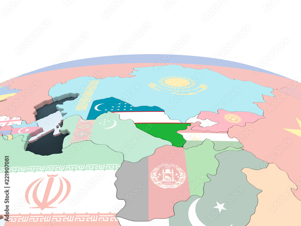 Fototapeta premium Uzbekistan with flag on globe