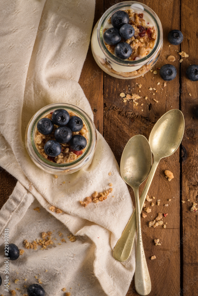 Yogurt parfait with blueberry and granola Yogurt parfait with blueberry and granola