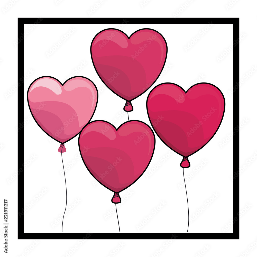 Heart shaped balloon on frame colorful