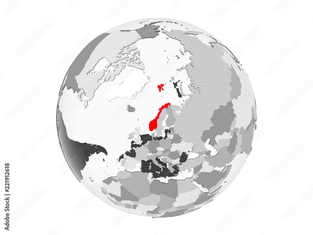 Norway on grey globe isolated Norway on grey globe isolated