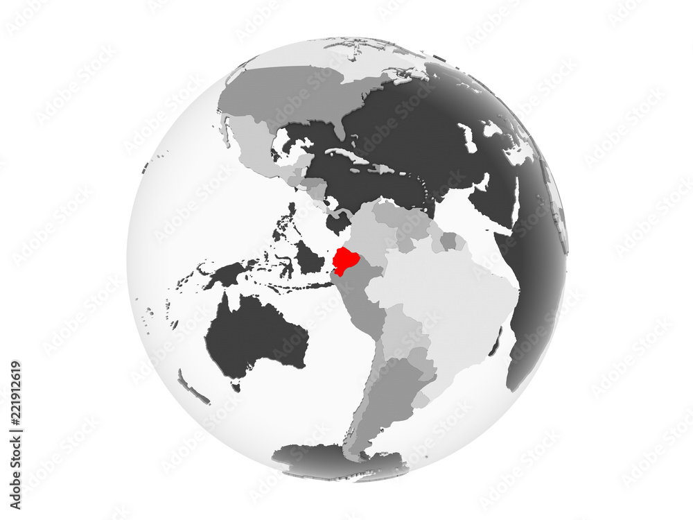 Fototapeta premium Ecuador on grey globe isolated