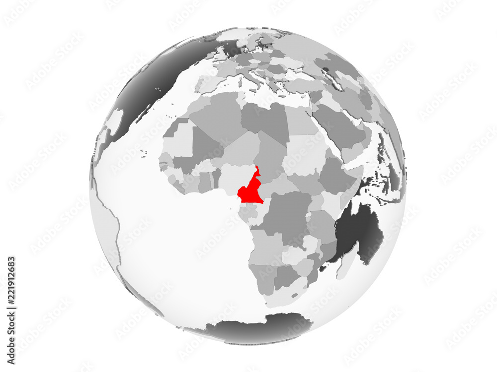 Cameroon on grey globe isolated Cameroon on grey globe isolated