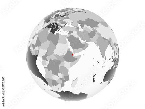 Djibouti on grey globe isolated