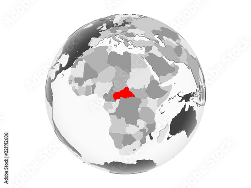Central Africa on grey globe isolated